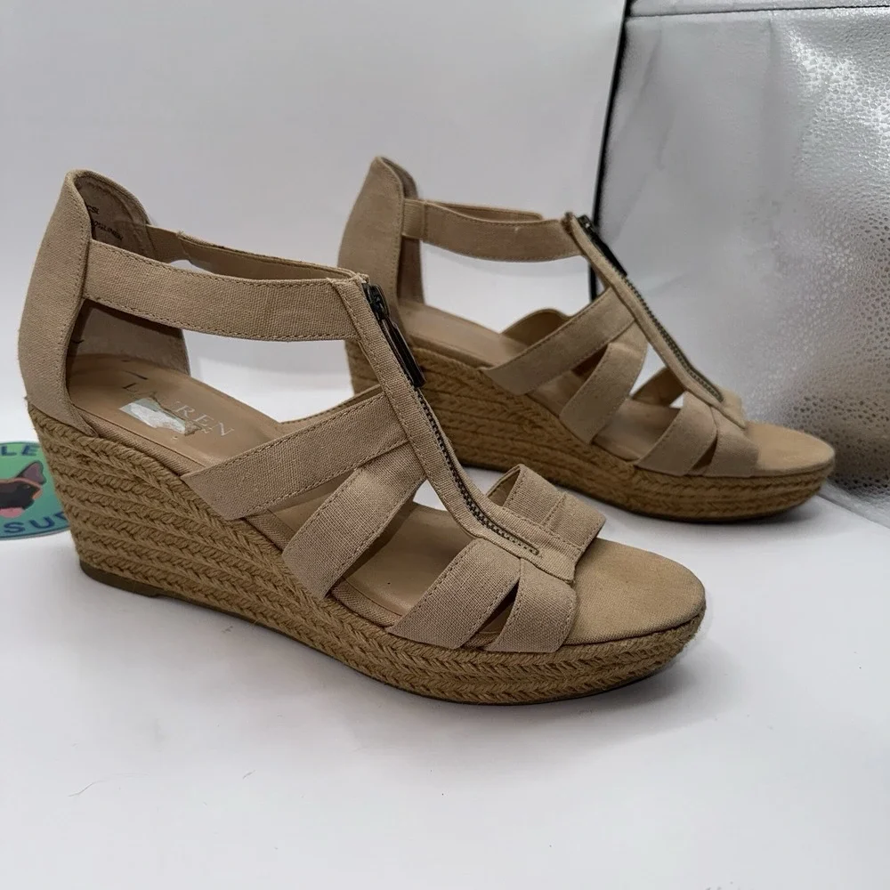 Lauren Ralph Lauren Womens Sz 10 Kelcie Espadrille Wedge Heel Sandals‎ Beige